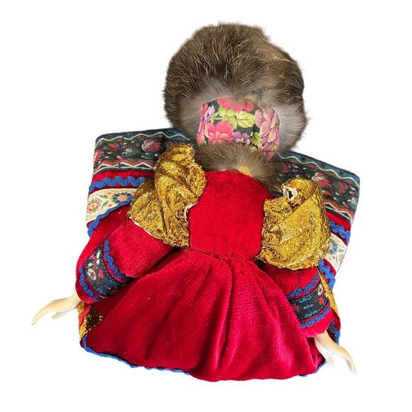 Pretty Hand Painted Russian Porcelain Girl Doll In Colorfully Dress & Fur Hat - Picture 5 of 14